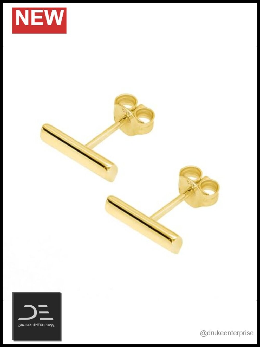 14K Yellow Gold Bar Stud Earrings Women